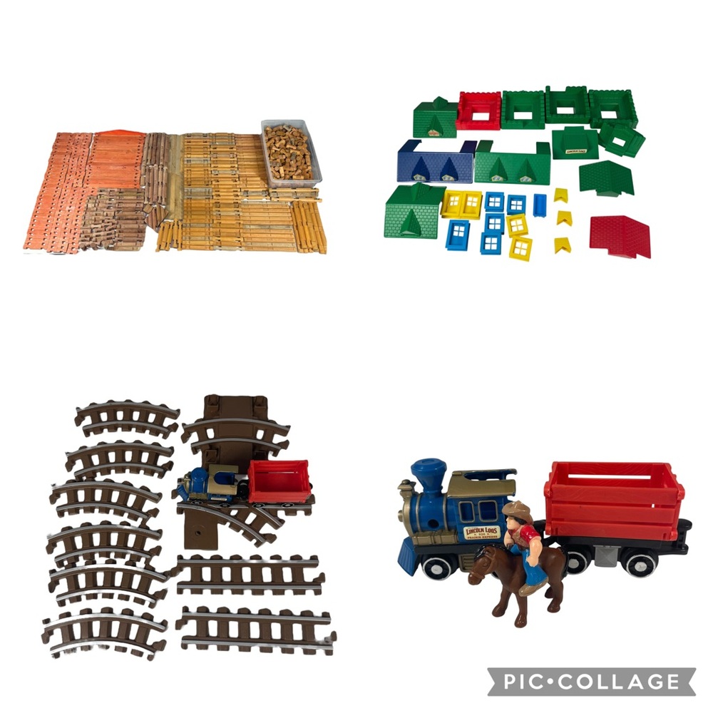 Vintage Lincoln Logs Train & Wooden Building Toy 615 Pieces & Roy Toy Western